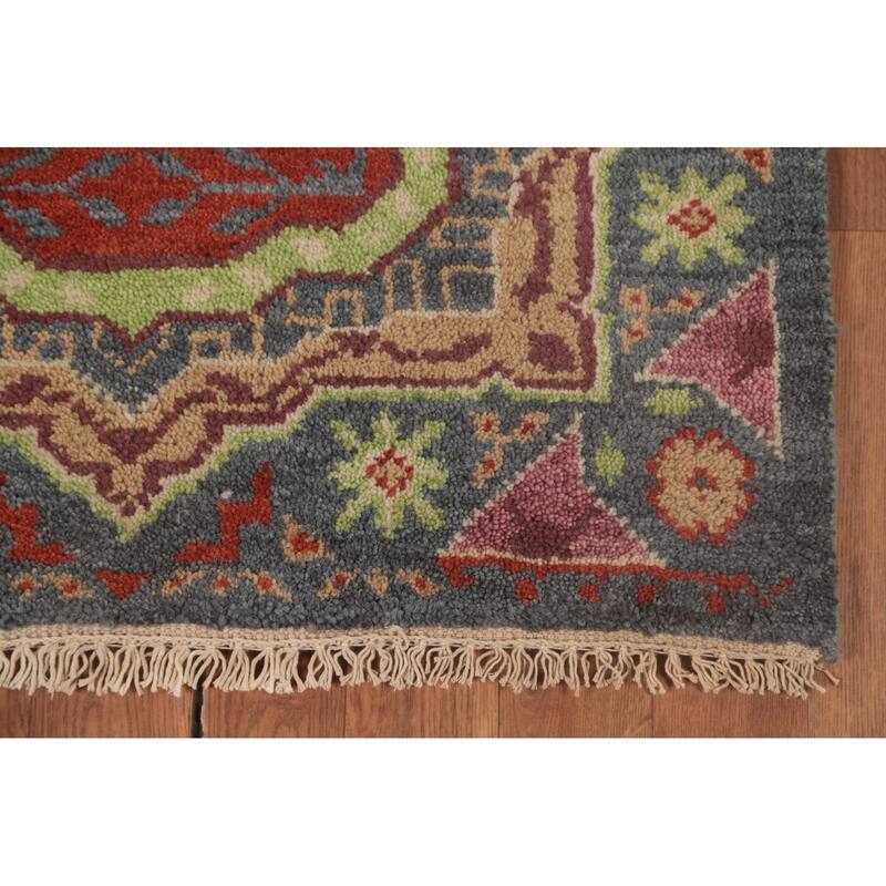 Geometric Grey Kazak Runner Rug Hand-Knotted Wool Carpet - 2'6"x 7'9"