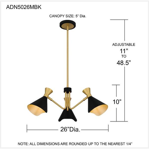 Arden 3-Light Matte Black Chandelier