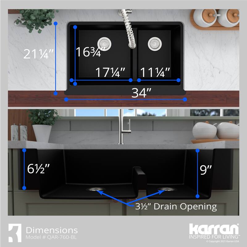 Karran Retrofit Apron-Front Quartz Double Bowl Kitchen Sink