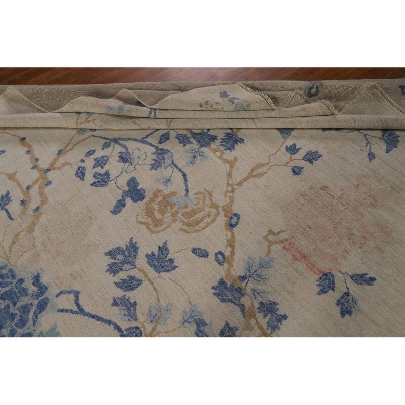 Hand Knotted Oriental 100% Wool Carpet Traditional Floral Beige & Ivories Art Deco Area Rug - 11' 8'' X 8' 11''