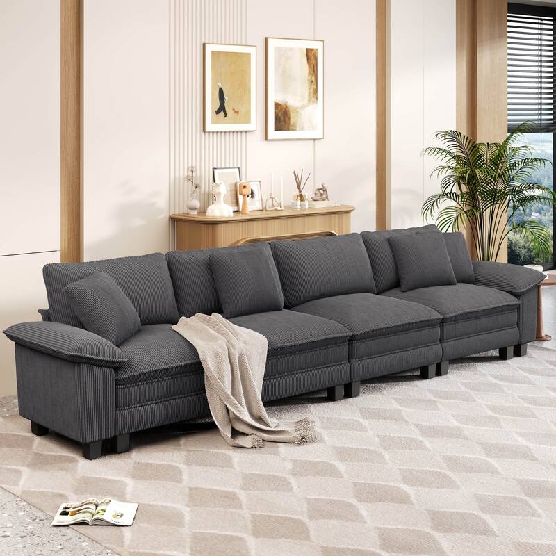 MAISON ARTS Cloud Modular Deep Seat Sofa, Chenille or Corduroy Sectional Couch with Removable Arms, 1–4 Seater