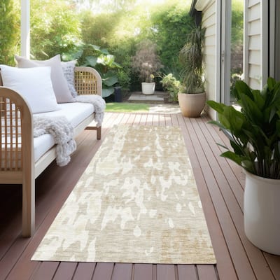 Machine Washable Indoor/ Outdoor Abstract Contemporary Chantille Rug