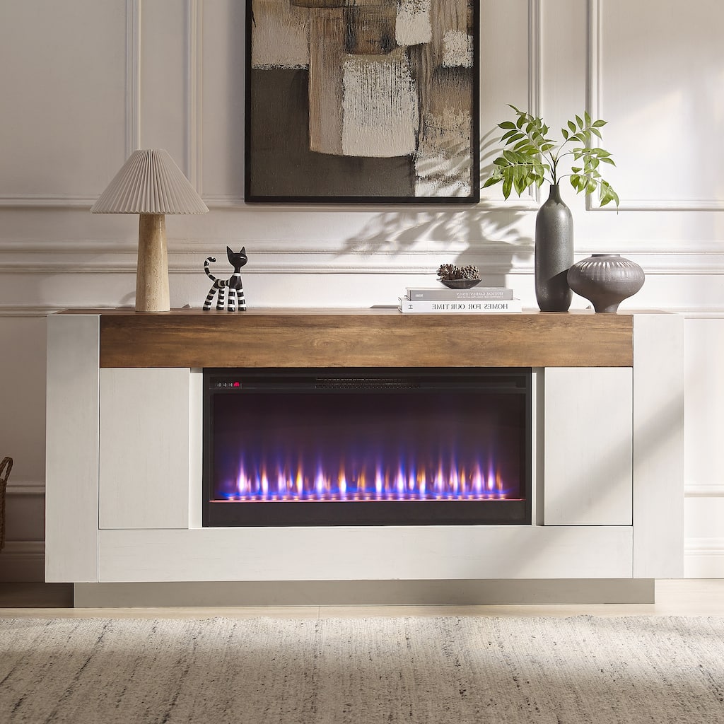 Modern Fireplace TV Stand for 80" TV, Entertainment Center with LED