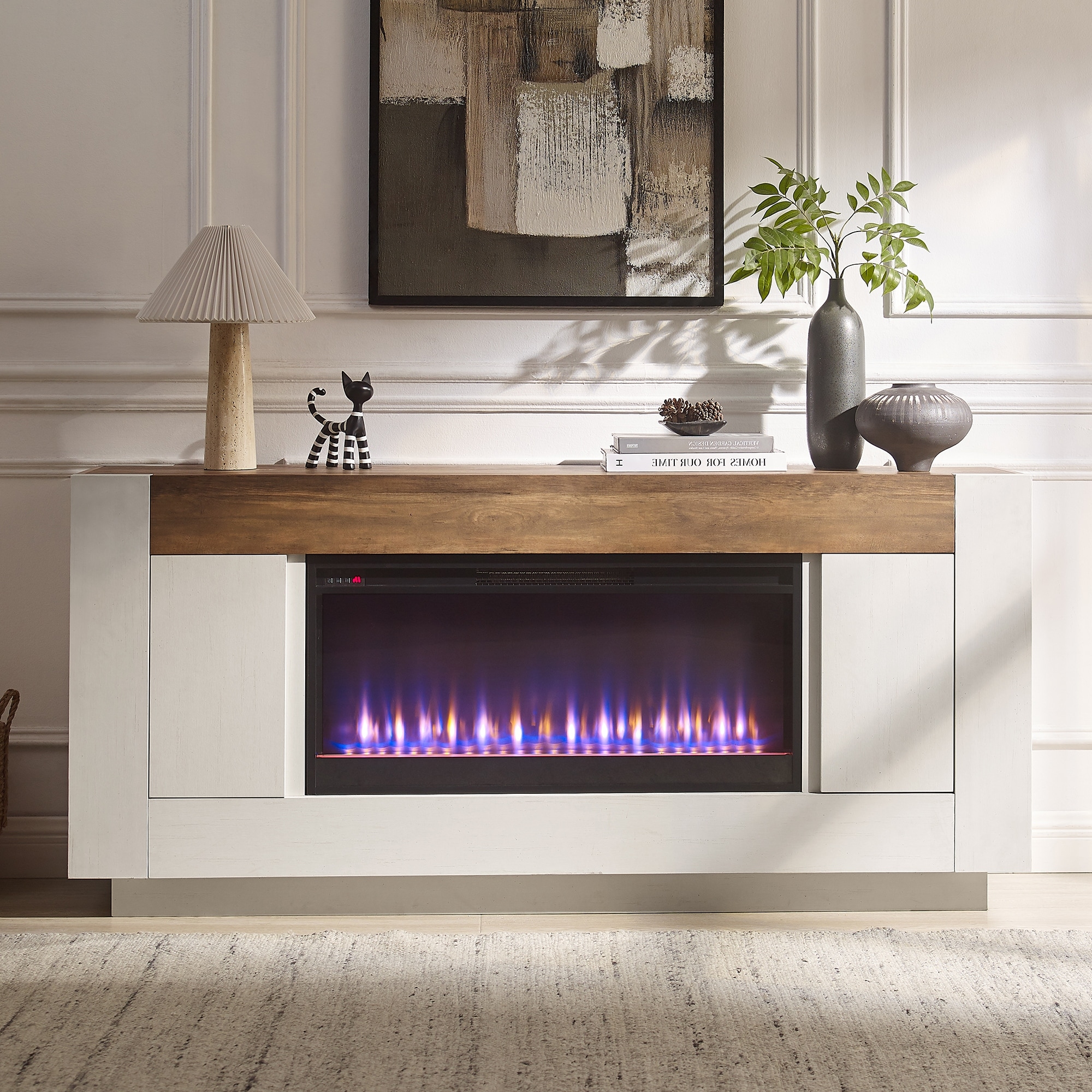 Modern Fireplace TV Stand for 80" TV, Entertainment Center with LED