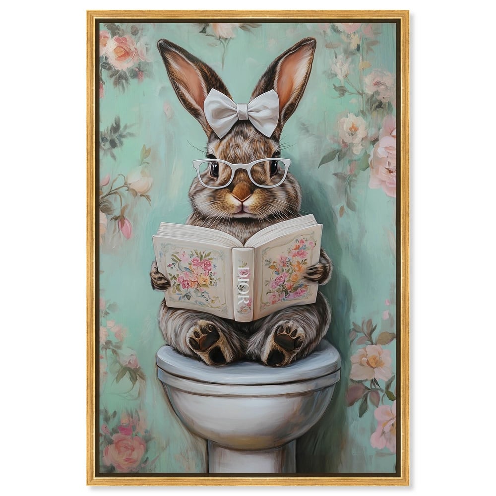 Petite Floral Toilet Bunny Canvas by Art Remedy