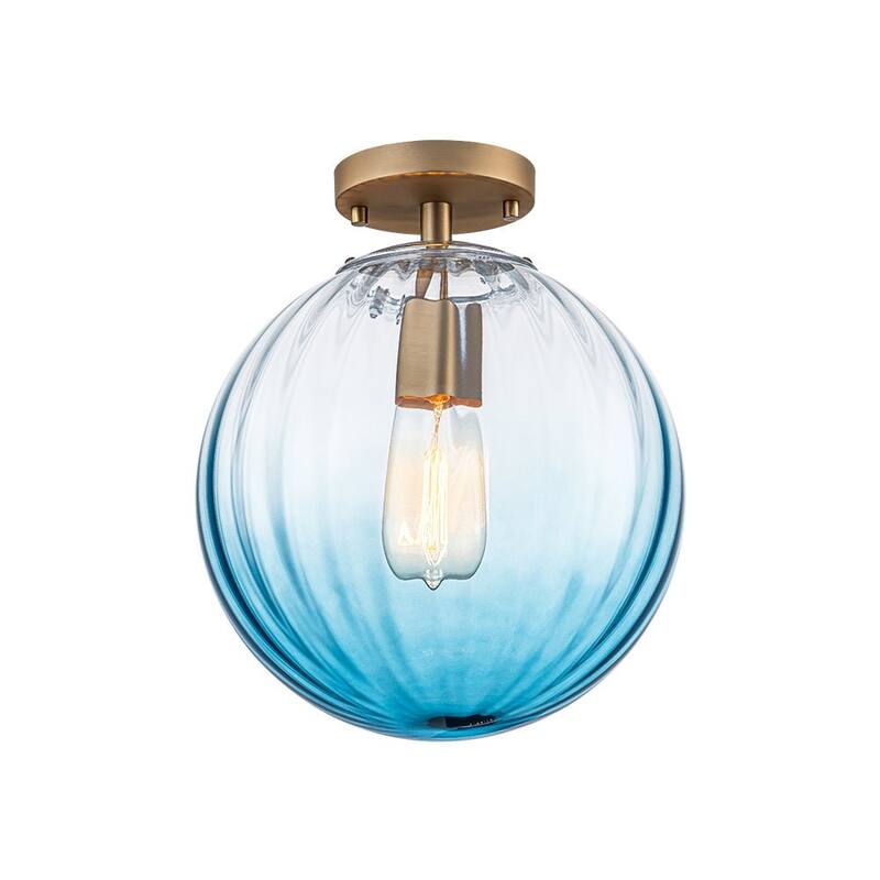 Gradual Colorful Ribbed Glass Globe Single Semi Flush Ceiling Light