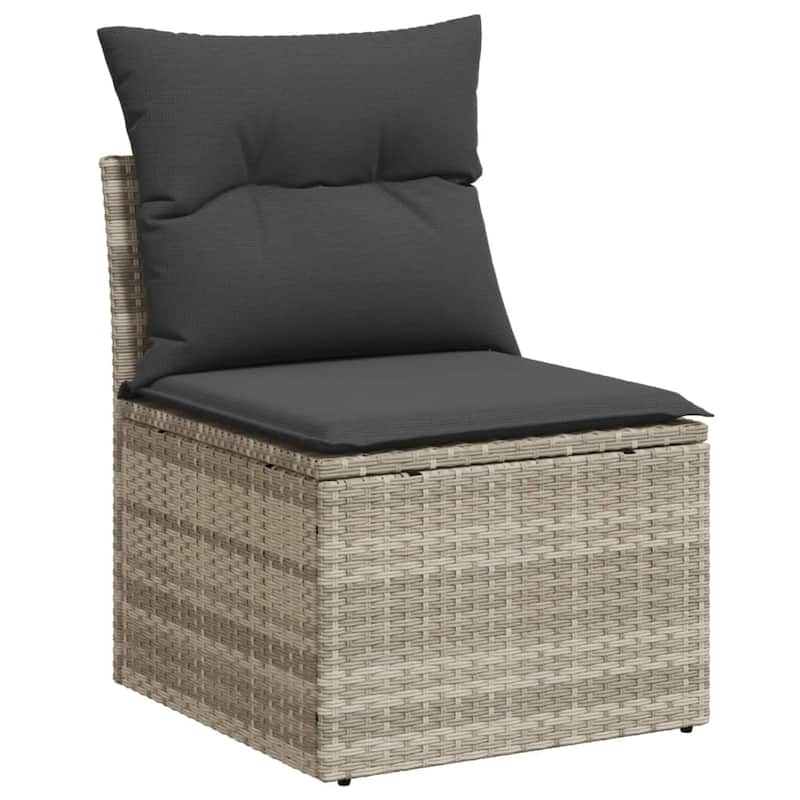 vidaXL 8 Piece Patio Sofa Set with Cushions Grey Poly Rattan - 24.4" x 24.4" x 27.2"
