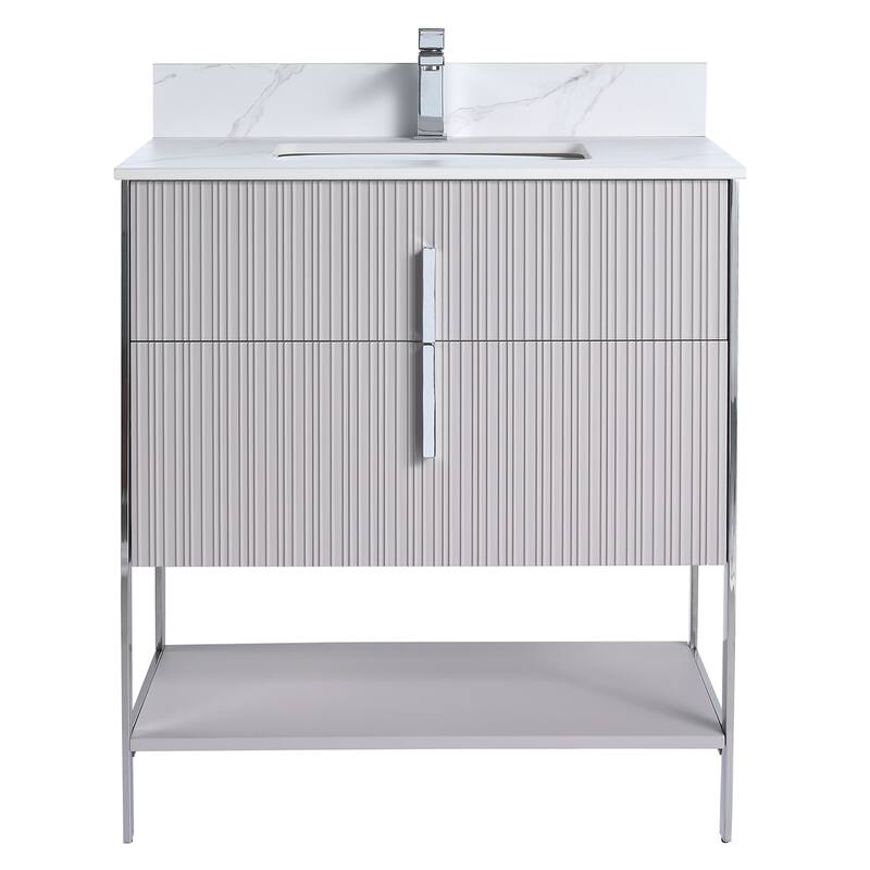 Fine Fixtures Serenity Modern Bathroom Vanity with White Carrara Stone Top