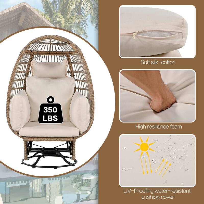 Outdoor Rattan Swivel Chair with Cushions and Rocking Function