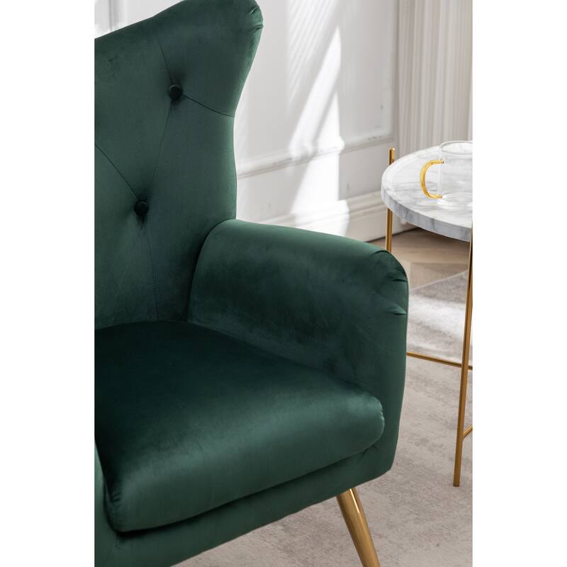 Roundhill Furniture Sovarol Velvet Button-Tufted Wing Back Accent Chair