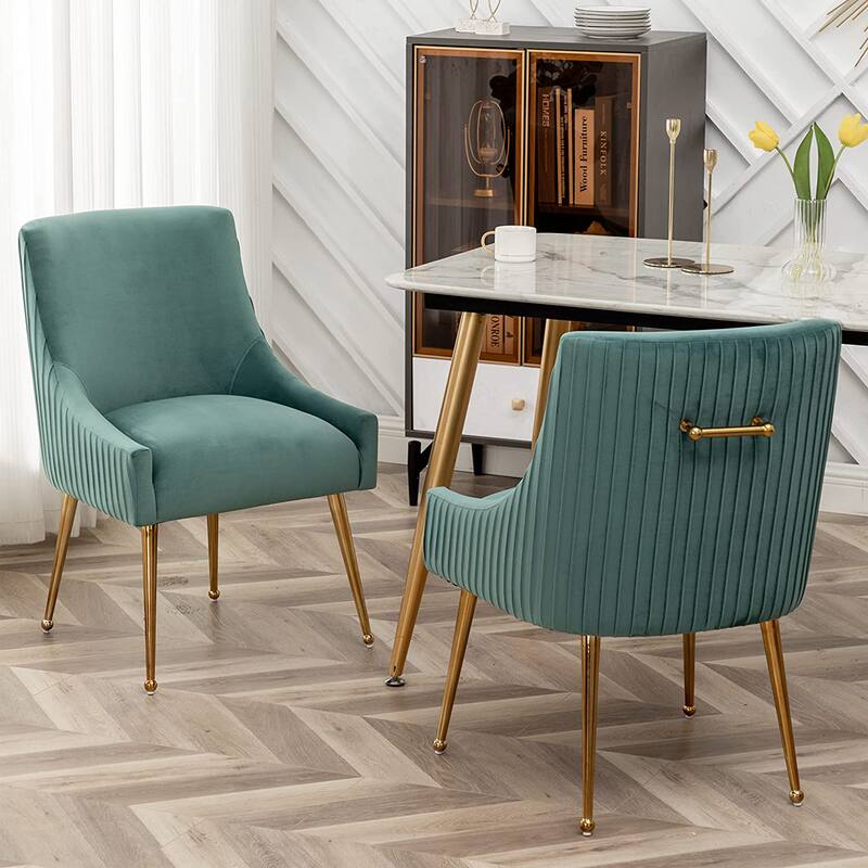 SEYNAR Modern Glam Boucle Pleated Velvet Dining Chair or Vanity Chair Set of 2 with Rear Handle