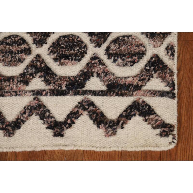 Geometric Moroccan Indian Accent Rug Handmade Beige Wool Carpet - 2'0"x 3'0"