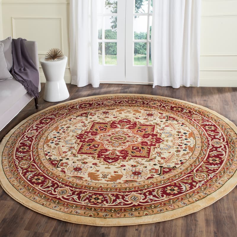 SAFAVIEH Lyndhurst Feryal Traditional Oriental Medallion Rug - 8' Round - Ivory/Red - Round