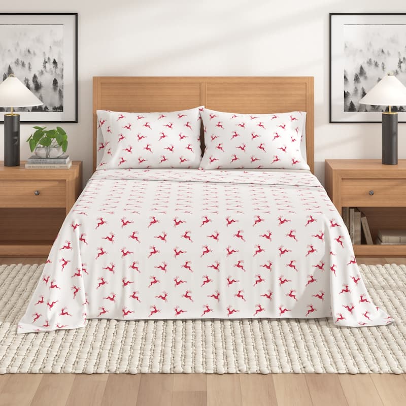 Linery & Co. Christmas Turkish Cotton Double-Brushed Flannel Bed Sheet Set