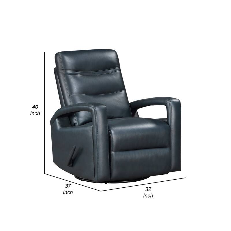 Kamo Manual Recliner Swivel Chair, 32 Inch, Navy Blue Faux Leather