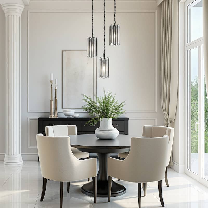 Tifany Modern 1-Light Cylinder Pendant Black Colored Glass Mini Kitchen Island Light - 4.5'' D x 8.5'' H
