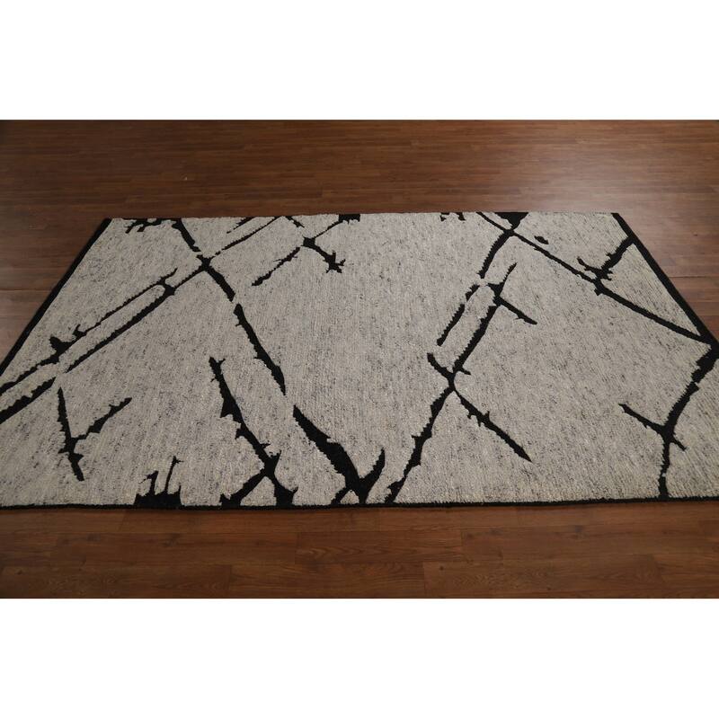 Hand Knotted Oriental 100% Wool Carpet Modern All-Over Beige & Ivories Moroccan Area Rug - 8' 0'' X 5' 2''