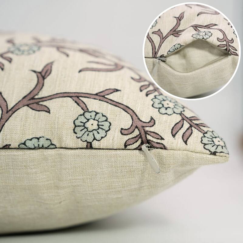 Fabdivine Linen Cushion Cover Floral Throw Handmade Purple Pillow Case for Couch Office Guest Bedroom Farmhouse, Pushaplata