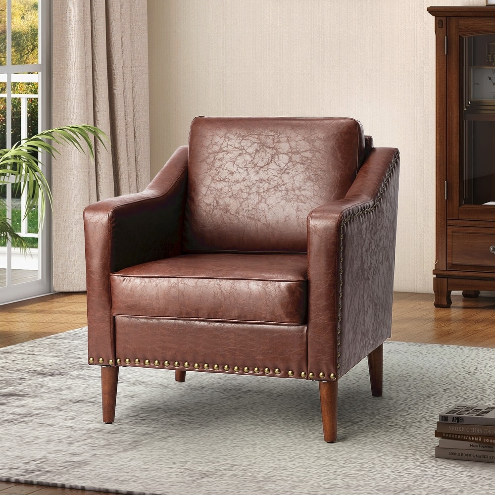 Duarte 29" Transitional Faux Leather Armchair with Sloped Arms by HULALA HOME