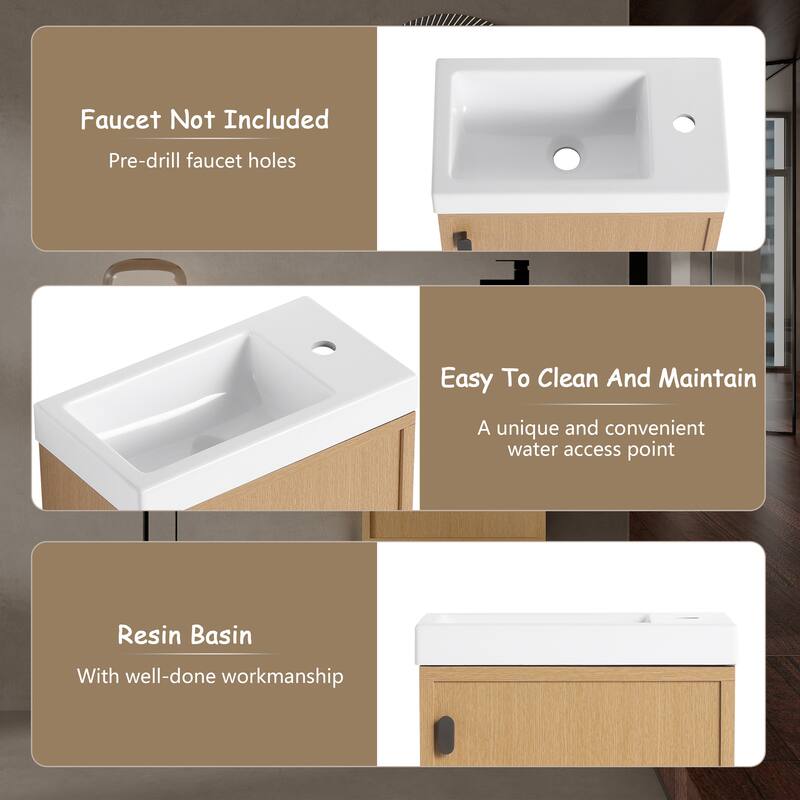 GDFStudio - Helsinki 18.5" Modern Wall-Mounted Bathroom Vanity Set with Resin Sink, Soft Closing Door & Antirust Hardware