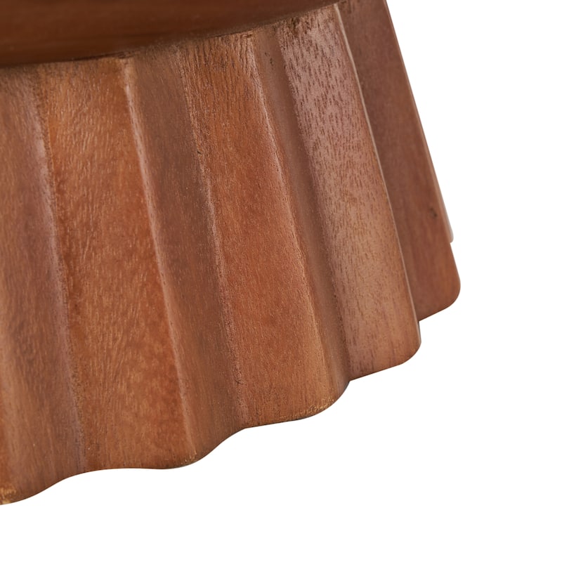 Teak Wood Handmade Decorative Bowl with Concaved Elevated Base - Brown - Roche River Decor - 17"W x 17"L x 6"H