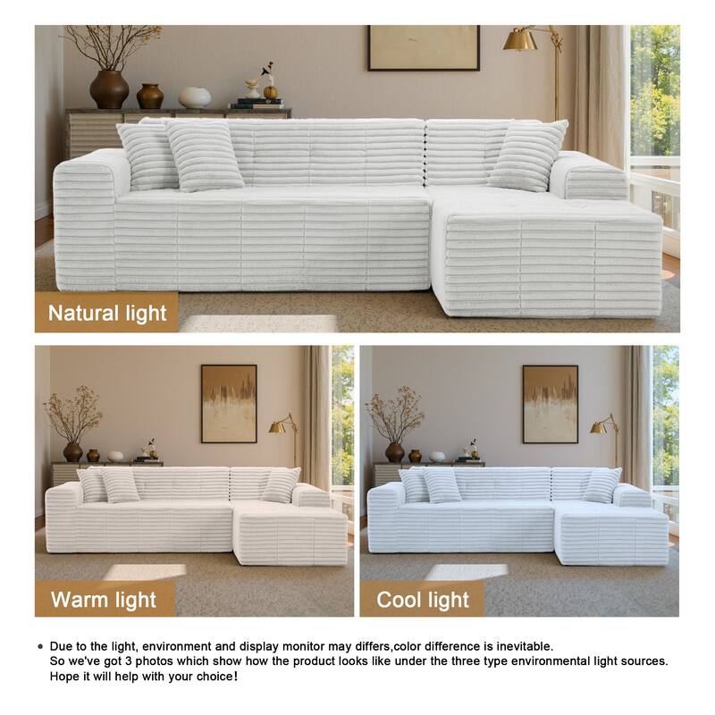 122" W No Assembly Sofa L-Shaded Sectional Modular with Chaise