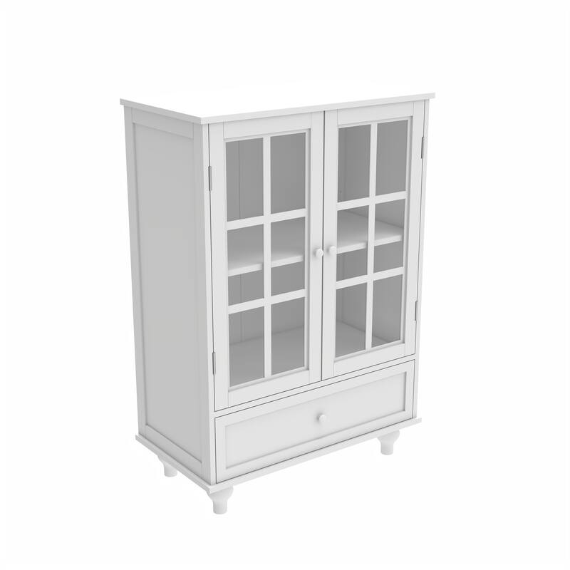 Buffet Cabinet with Double Glass Doors, Sideboard Cabinet with Drawer, Wooden Storage Cabinet with Adjustable Shelf