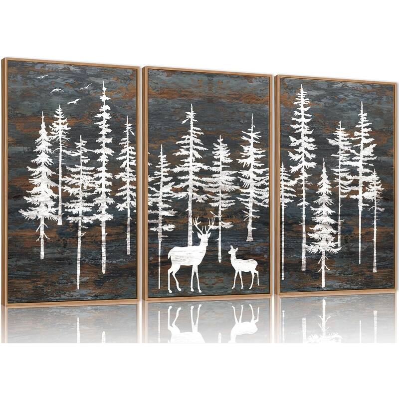 Minimalist Woodland Art Painting, Retro Tree Landscape - 16 x 24
