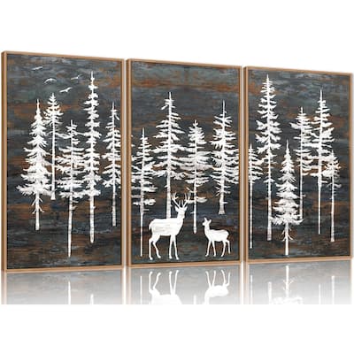 Minimalist Woodland Art Painting, Retro Tree Landscape