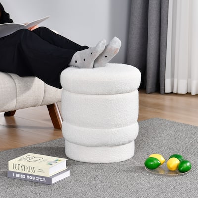 Storage Ottoman, Boucle Upholstered Vanity Stool with Swivel Base