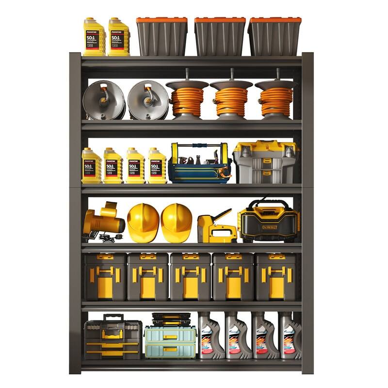 5/6-Tier Adjustable Heavy Duty Metal Storage Shelves, Black, 72/82"H