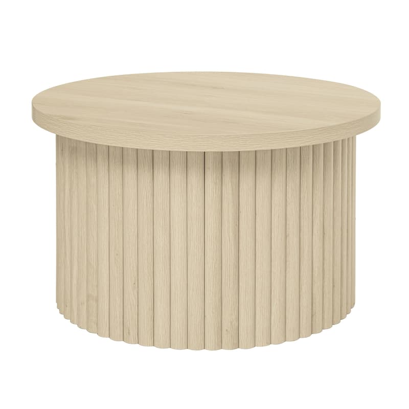 2-Piece, Modern Round Coffee Table Set with Wood-Grain Vertical Slat Legs and Foot pads, for Living Room