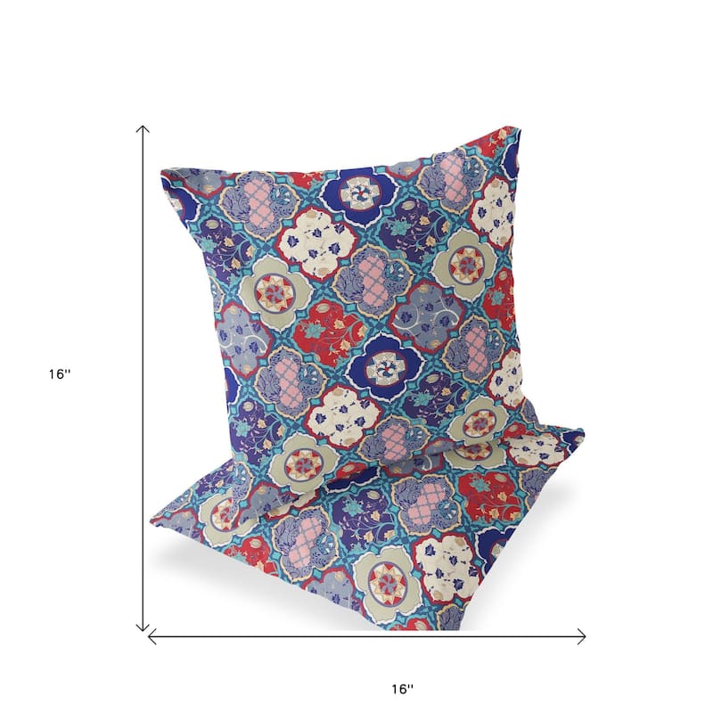 HomeRoots Set of Two 16" X 16" Blue and Green Blown Seam Floral Indoor Outdoor Throw Pillow - 16.00' X '16.00' X '5.00