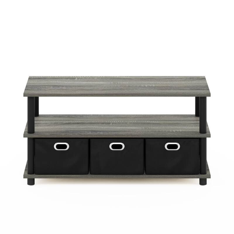 Furinno Frans Turn-N-Tube Coffee Table with Bin Drawers, French Oak Grey/Black/Black