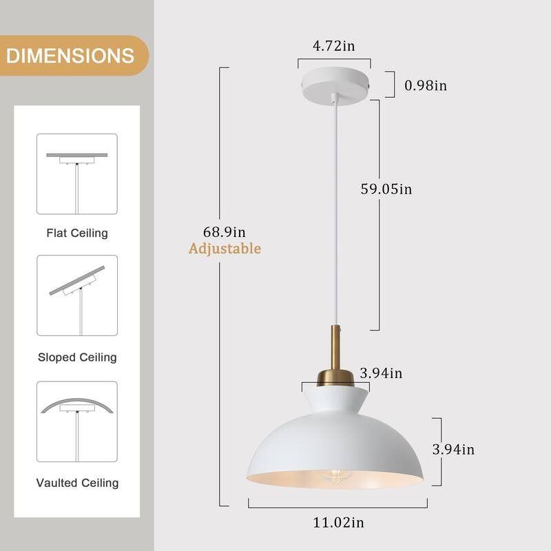 1-Light Hanging Ceiling Pendant Light Chandelier Light Fixture with Metal Shade for Kitchen Island
