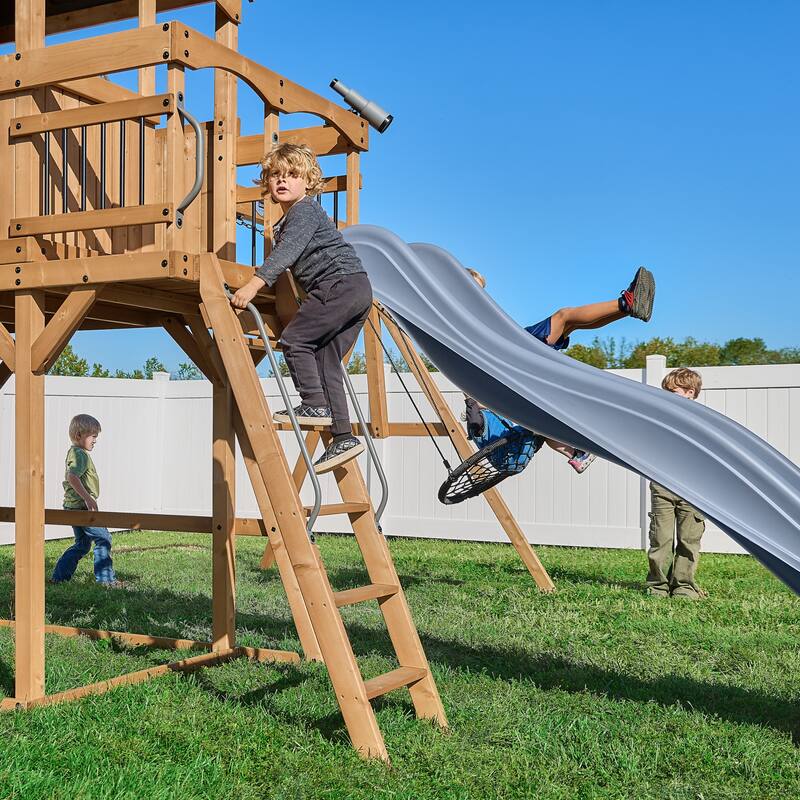 Backyard Discovery Dover Bay Spruce Swing Set, Slide, Monkey Bars