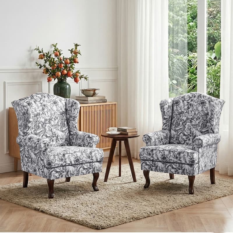 Elegant Living Room Wing Back Arm Chair Upholstered Accent Chair
