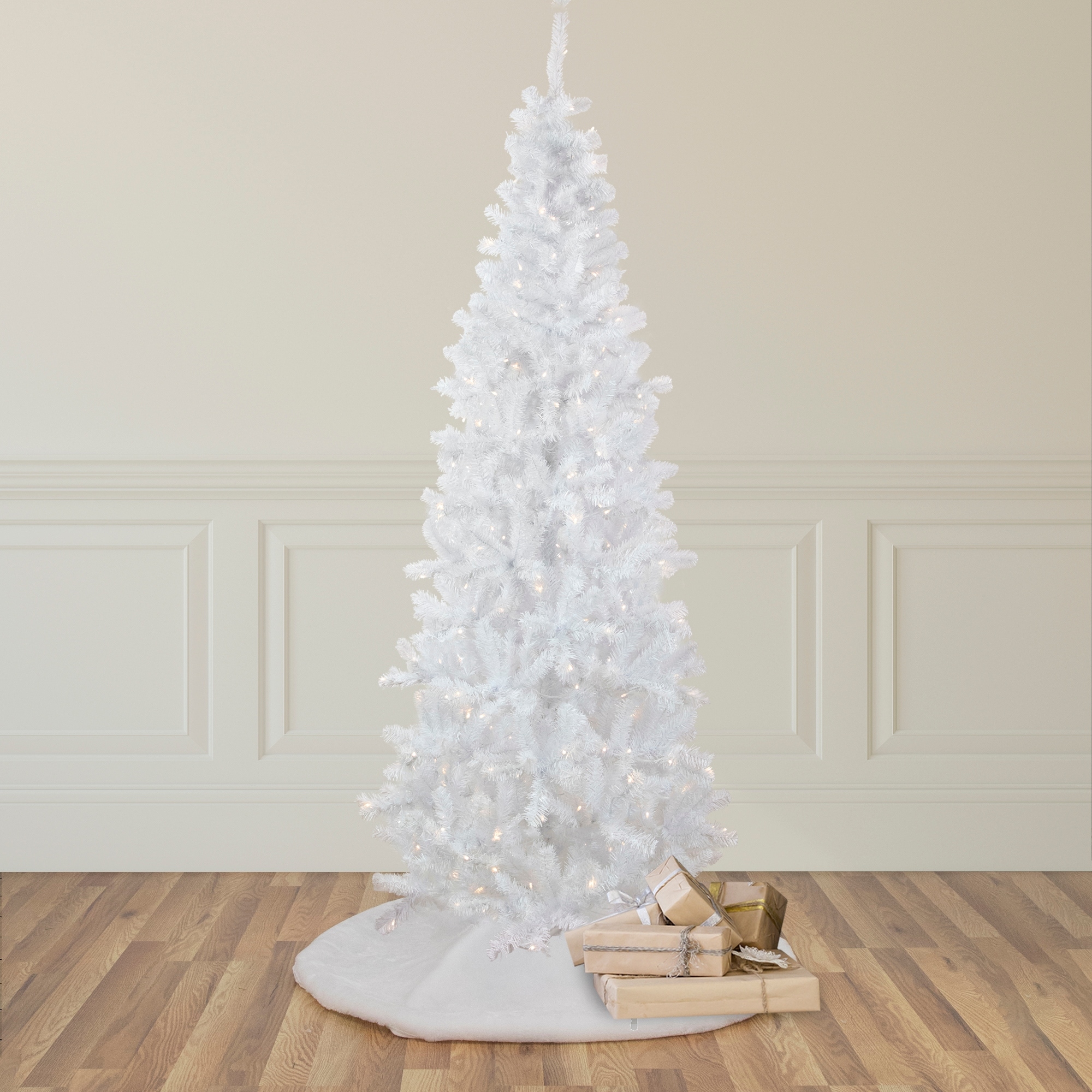 6.5' Pencil White Georgian Pine Artificial Christmas Tree white LED - 6.5 Foot