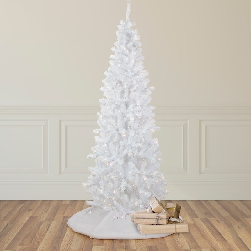 7.5' Pre-Lit White Georgian Pine Pencil Artificial Christmas Tree Warm White LED Lights
