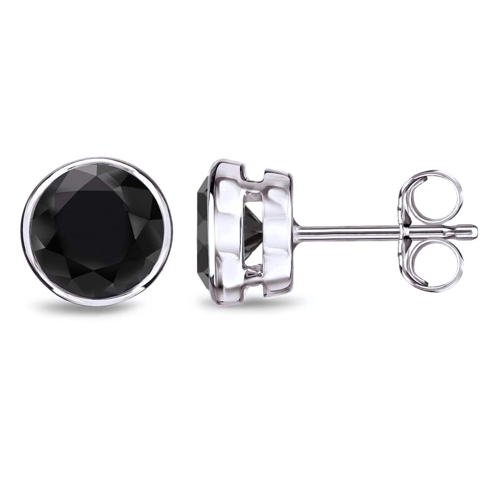 Auriya 1/2 to 4ctw Round Black Diamond Stud Earrings 14k White Gold Bezel-set