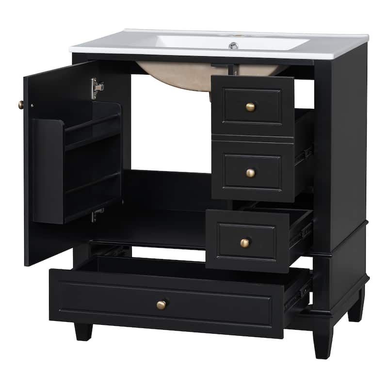 30" Bathroom Vanity With Sink, One Door With Shelf And Three Drawers, Soft Close Door