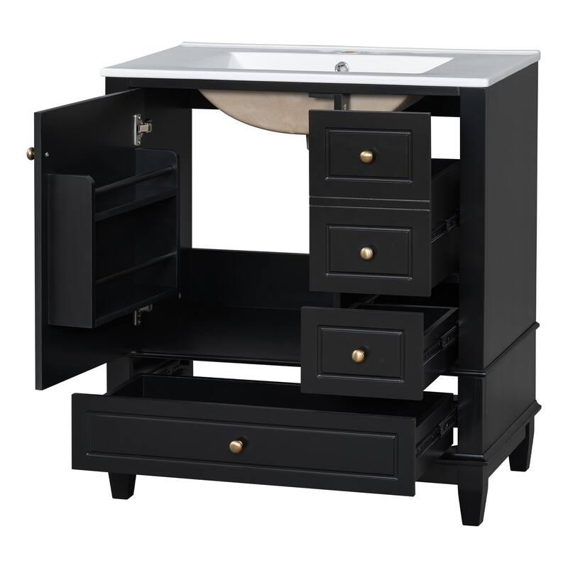 30" Bathroom Vanity with Sink,with Shelf and Three Drawers