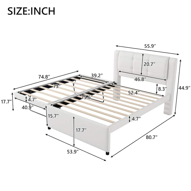 Merax Full Size Upholstery platform bed with Trundle
