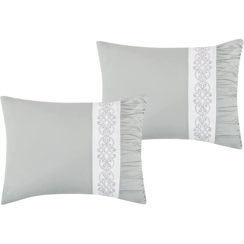 7 Piece Comforter Set Grey White Floral Soft Bedding