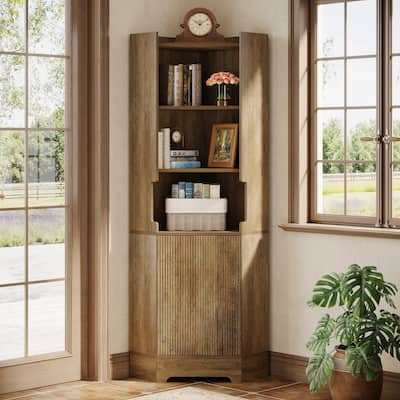Corner Storage Cabinet with 4 Open Shelves and Cabinet