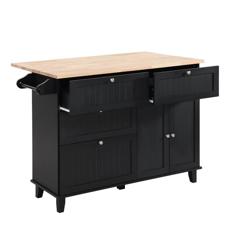 3-piece Drop Leaf Kitchen Island Set with 2 Seatings and Towel Rack