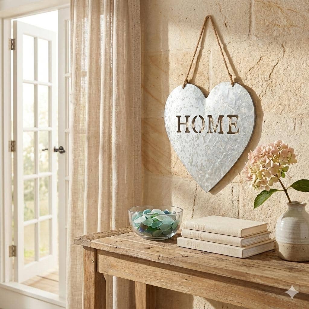 Gray Metal Heart Shaped Home Wall Decor