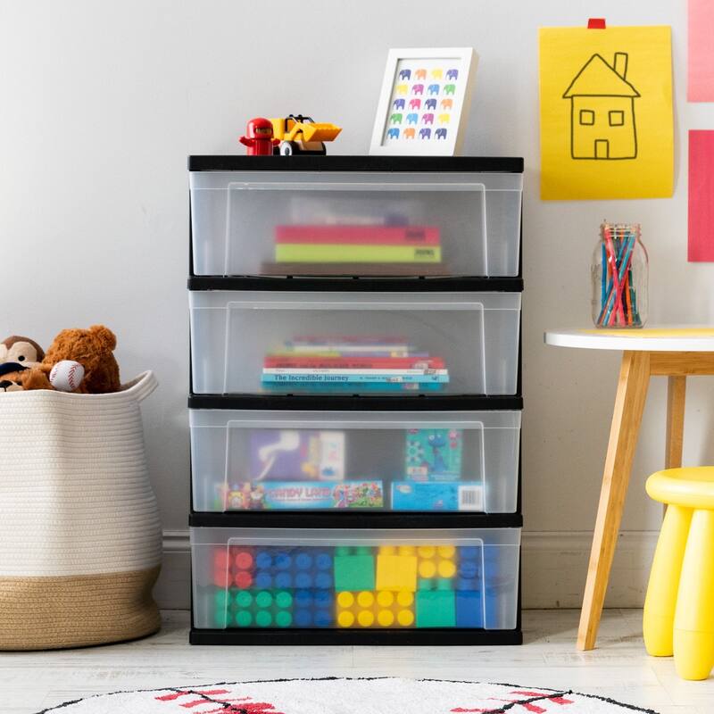 IRIS USA® Nesting Stacking Wide Chest 29 Qt - Black