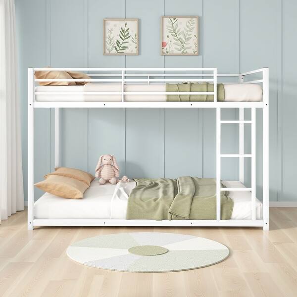 slide 2 of 5, Ovi 78 Inch Twin Bunk Bed, Mounted Ladder, Ground Level Platform Bed, White