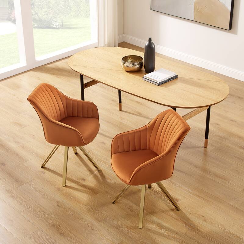 Art Leon Set of 2 Velvet Swivel Dining Chair with Golden Legs
